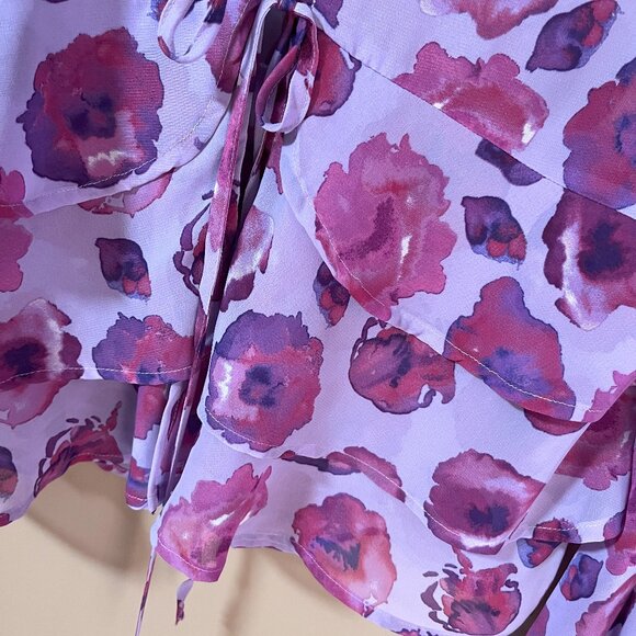 MAUVE PURPLES Summer Ruffled Semi Sheer layered front wrap blouse Sz M EUC - Picture 4 of 8